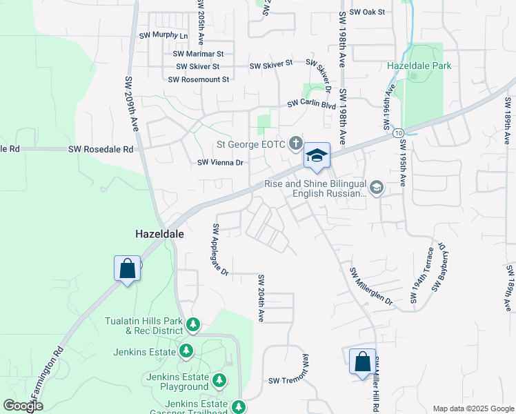 map of restaurants, bars, coffee shops, grocery stores, and more near 7150 Southwest 204th Avenue in Aloha