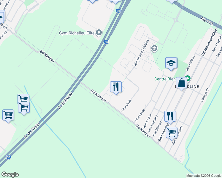map of restaurants, bars, coffee shops, grocery stores, and more near 3866 Rue Régina-Gagnon in Longueuil