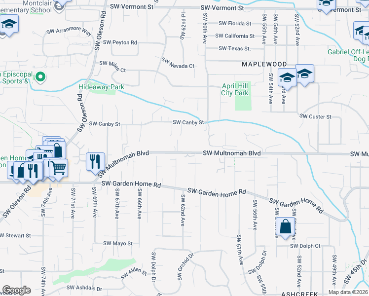 map of restaurants, bars, coffee shops, grocery stores, and more near 6151 Southwest Multnomah Boulevard in Portland