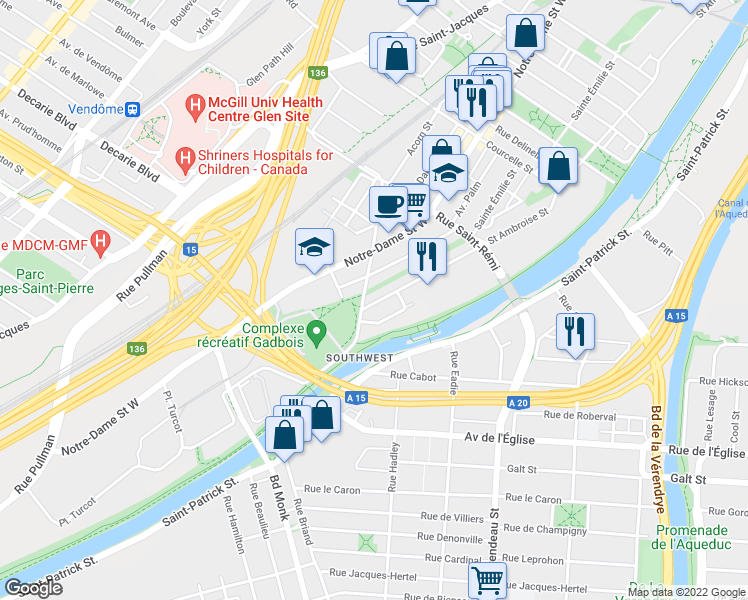 map of restaurants, bars, coffee shops, grocery stores, and more near 5229 Rue Saint-Ambroise in Montréal