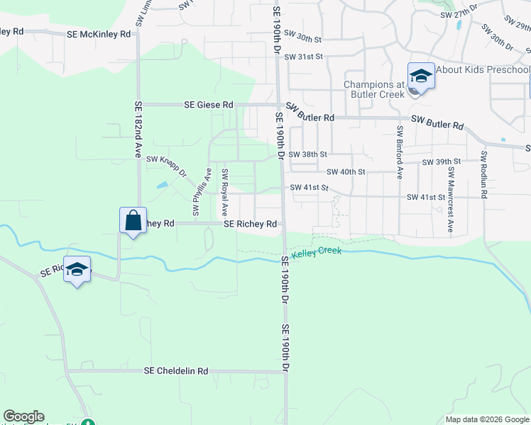 map of restaurants, bars, coffee shops, grocery stores, and more near 7631 Southeast 190th Drive in Gresham