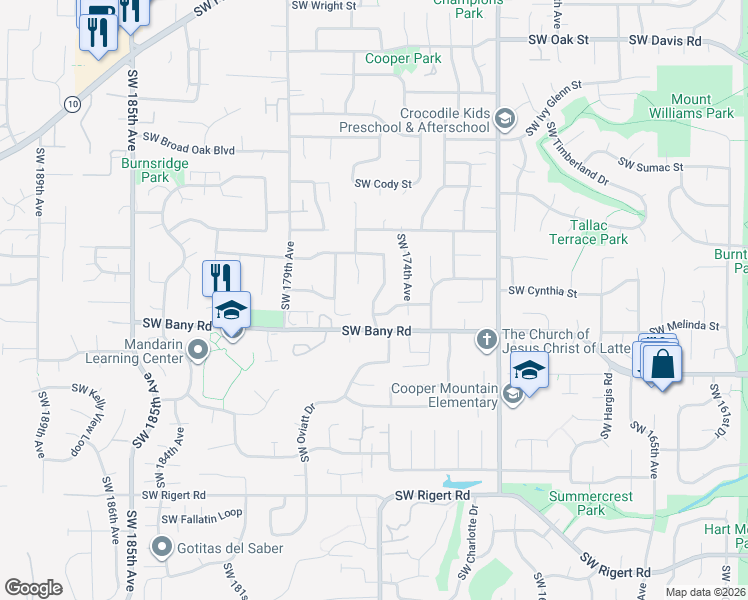 map of restaurants, bars, coffee shops, grocery stores, and more near 7175 SW Kaufman Dr in Beaverton
