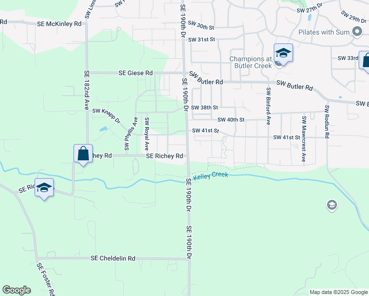 map of restaurants, bars, coffee shops, grocery stores, and more near 7631 Southeast 190th Drive in Gresham