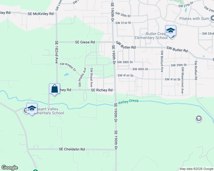 map of restaurants, bars, coffee shops, grocery stores, and more near 7631 Southeast 190th Drive in Gresham