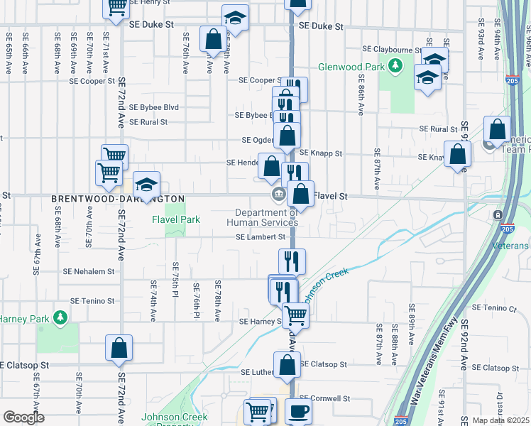 map of restaurants, bars, coffee shops, grocery stores, and more near 8120 Southeast Malden Street in Portland