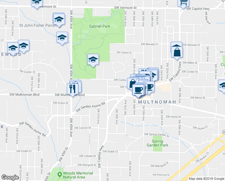 map of restaurants, bars, coffee shops, grocery stores, and more near None in Portland