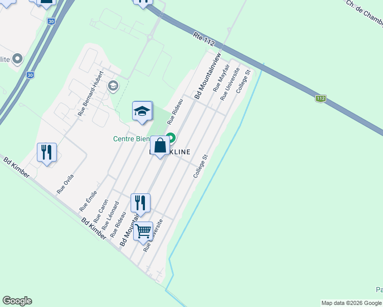 map of restaurants, bars, coffee shops, grocery stores, and more near 3470 Rue de l'Université in Longueuil