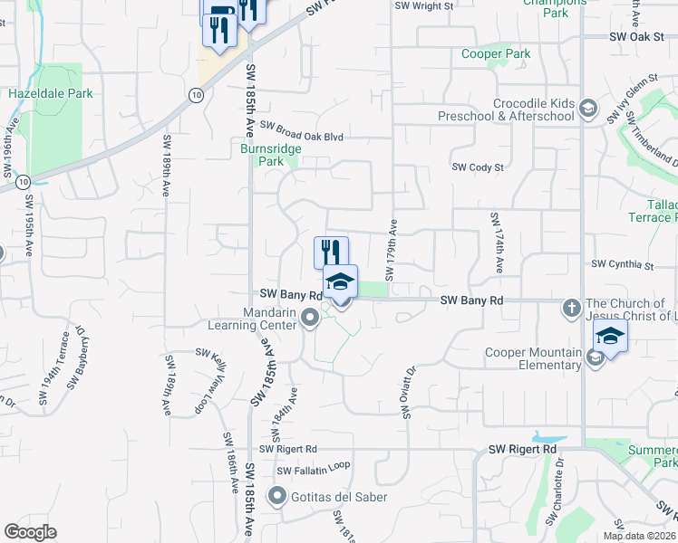 map of restaurants, bars, coffee shops, grocery stores, and more near 7161 Southwest 181st Place in Beaverton
