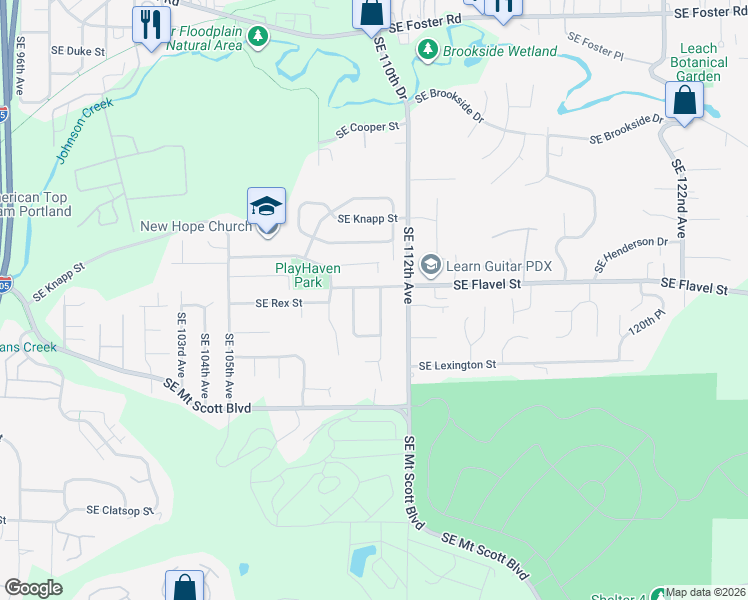 map of restaurants, bars, coffee shops, grocery stores, and more near 7533 Southeast 111th Avenue in Portland