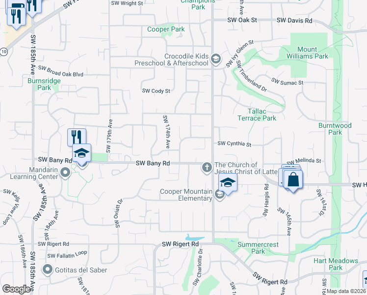 map of restaurants, bars, coffee shops, grocery stores, and more near 7200 Southwest 173rd Avenue in Beaverton