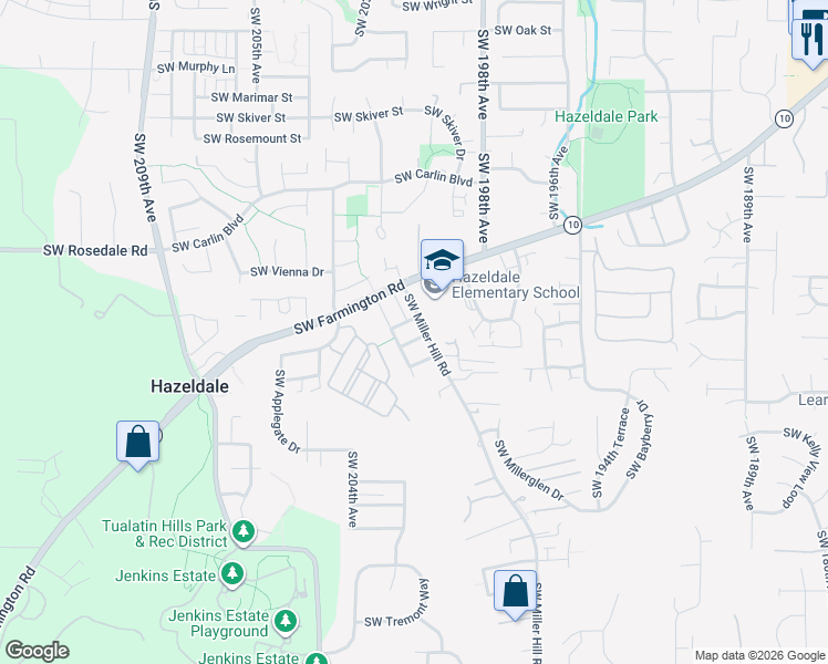 map of restaurants, bars, coffee shops, grocery stores, and more near 20145 Southwest Bernice Lane in Beaverton