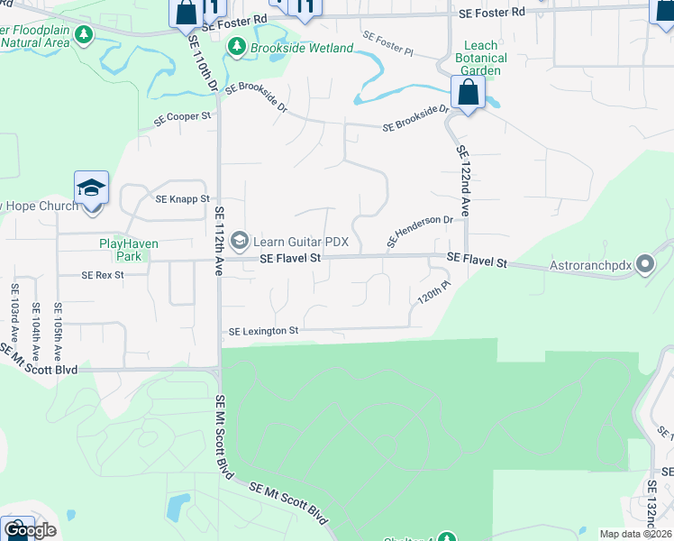 map of restaurants, bars, coffee shops, grocery stores, and more near 7532 Southeast 117th Drive in Portland