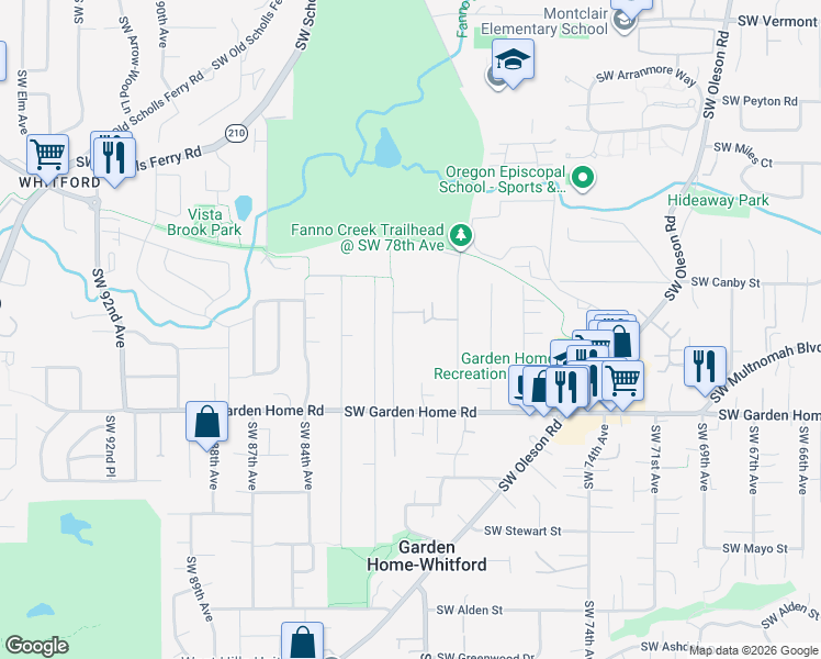 map of restaurants, bars, coffee shops, grocery stores, and more near 7220 Southwest 81st Avenue in Portland