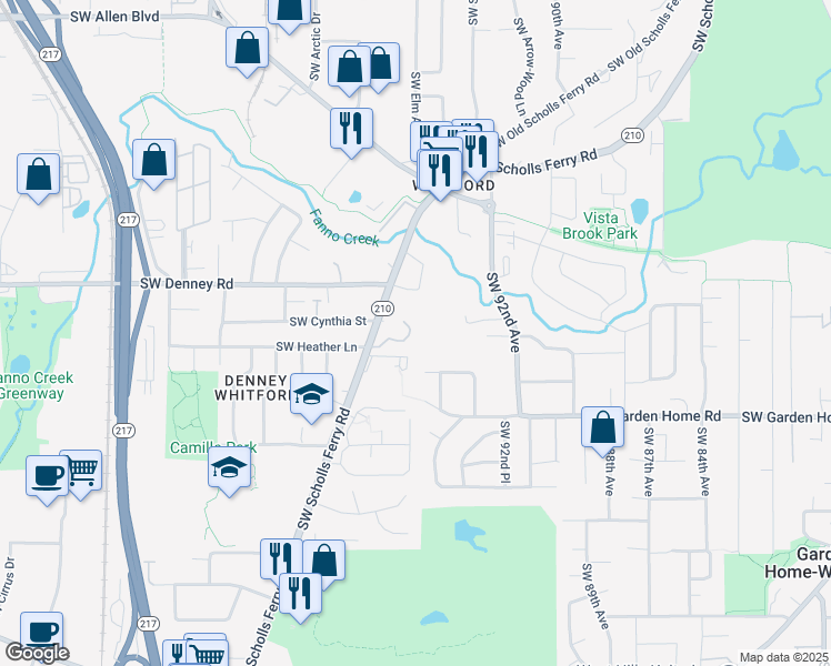 map of restaurants, bars, coffee shops, grocery stores, and more near 7222 Southwest Scholls Ferry Road in Beaverton