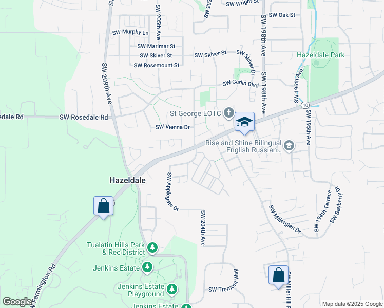 map of restaurants, bars, coffee shops, grocery stores, and more near 7150 Southwest 204th Avenue in Aloha