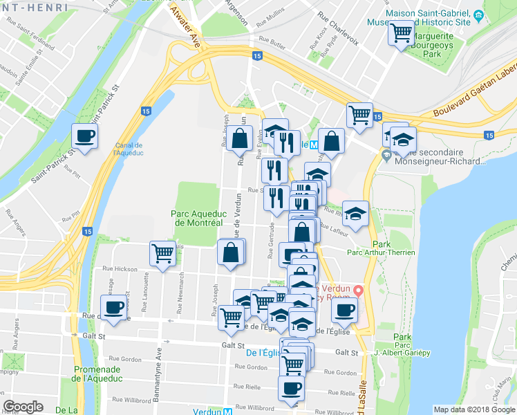 map of restaurants, bars, coffee shops, grocery stores, and more near 3570 Rue Evelyn in Montréal