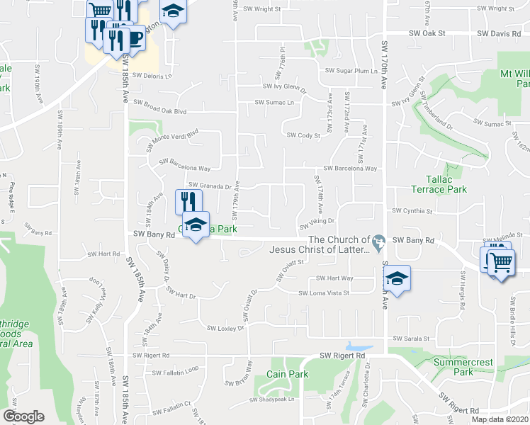 map of restaurants, bars, coffee shops, grocery stores, and more near 7179 Southwest 176th Avenue in Aloha