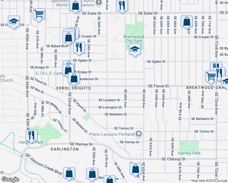 map of restaurants, bars, coffee shops, grocery stores, and more near 5737 Southeast Malden Street in Portland