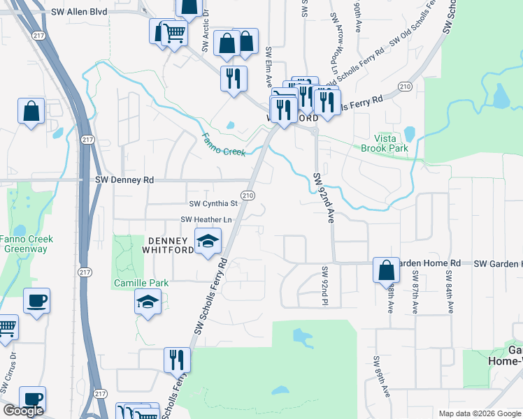 map of restaurants, bars, coffee shops, grocery stores, and more near 7222 Southwest Scholls Ferry Road in Beaverton
