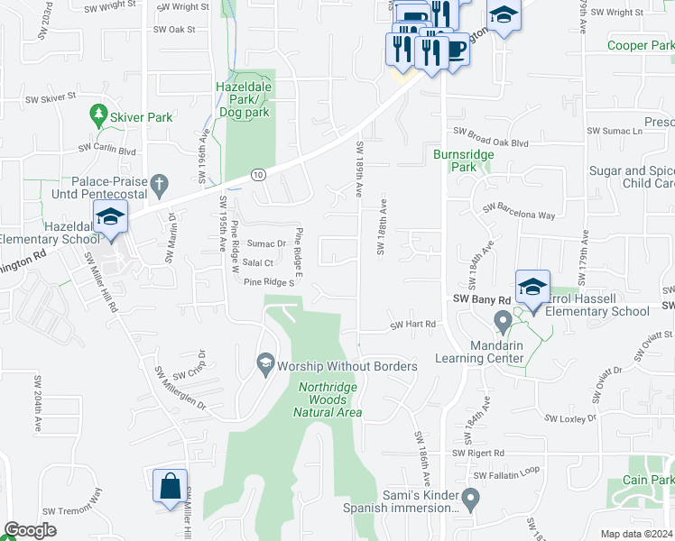 map of restaurants, bars, coffee shops, grocery stores, and more near 18996 Southwest Strickland Drive in Aloha