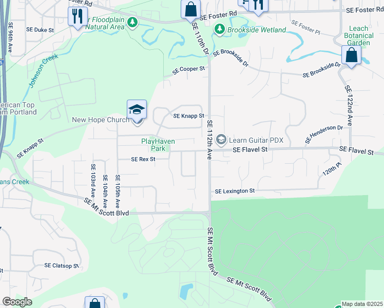 map of restaurants, bars, coffee shops, grocery stores, and more near 7515 Southeast 111th Avenue in Portland