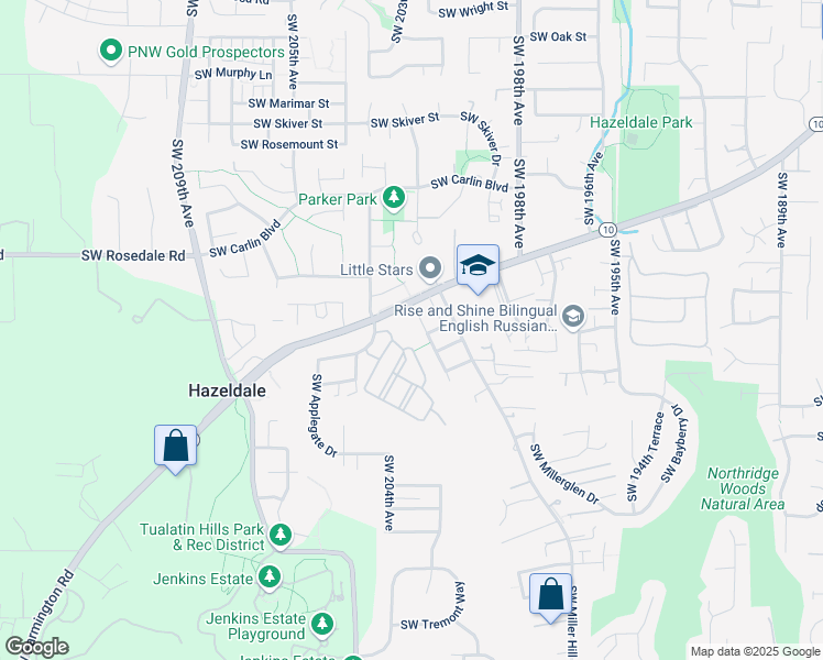 map of restaurants, bars, coffee shops, grocery stores, and more near 7156 Southwest 204th Avenue in Beaverton