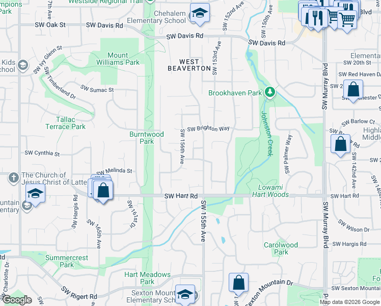 map of restaurants, bars, coffee shops, grocery stores, and more near 7175 Southwest Hammond Terrace in Beaverton