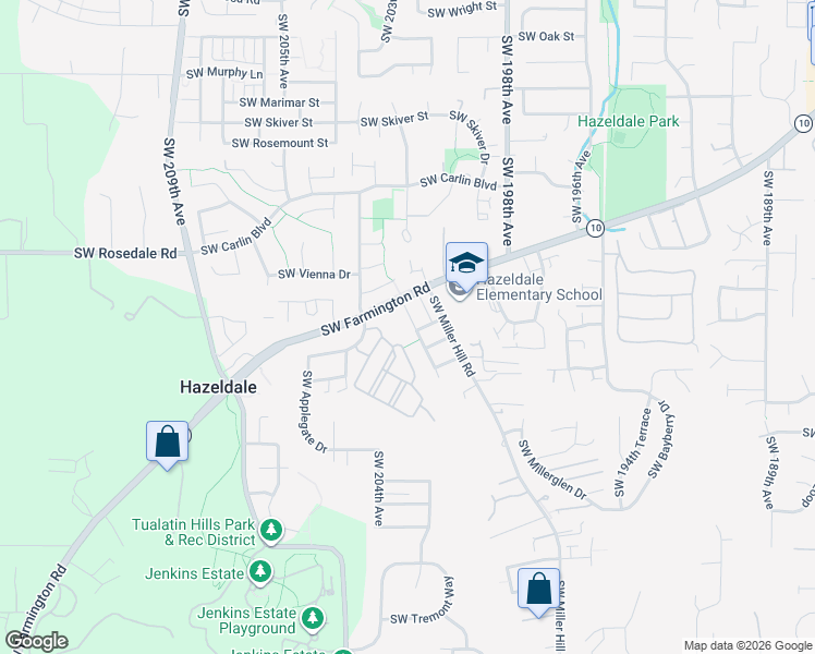 map of restaurants, bars, coffee shops, grocery stores, and more near 7156 Southwest 204th Avenue in Beaverton