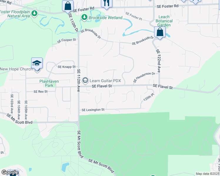 map of restaurants, bars, coffee shops, grocery stores, and more near 7537 Southeast 116th Avenue in Portland