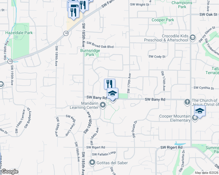 map of restaurants, bars, coffee shops, grocery stores, and more near 7161 Southwest 181st Place in Beaverton