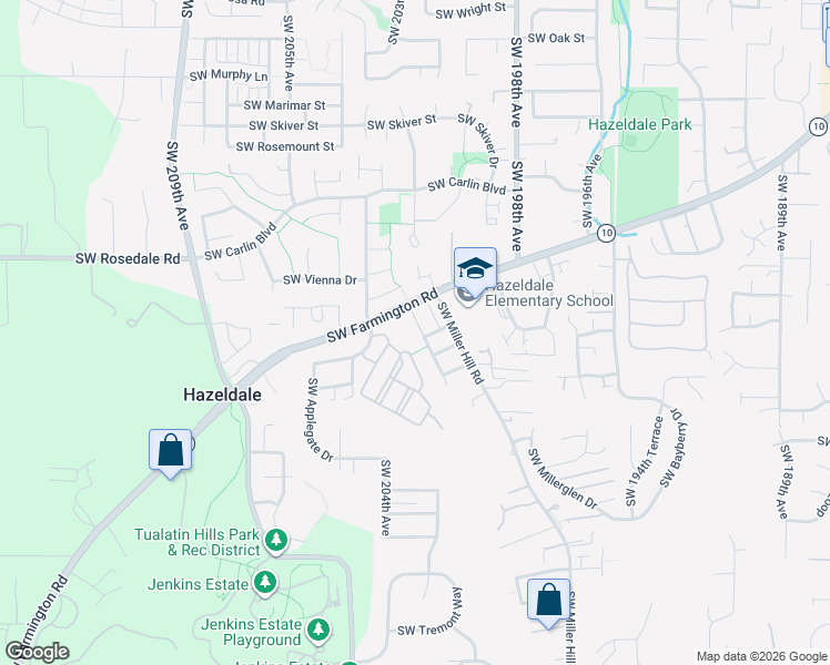 map of restaurants, bars, coffee shops, grocery stores, and more near 7156 Southwest 204th Avenue in Beaverton