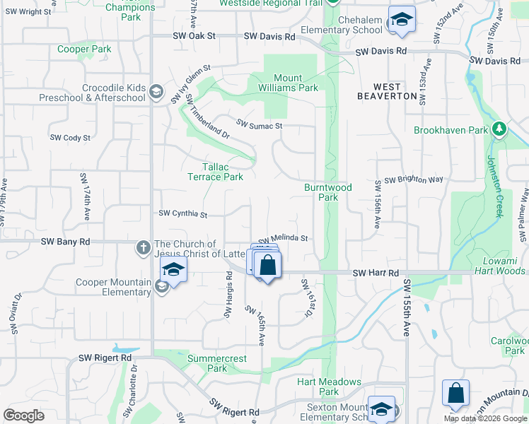 map of restaurants, bars, coffee shops, grocery stores, and more near 7150 Southwest 164th Terrace in Beaverton
