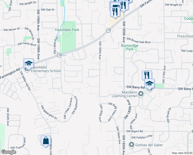 map of restaurants, bars, coffee shops, grocery stores, and more near 18996 Southwest Strickland Drive in Aloha