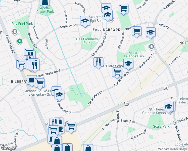 map of restaurants, bars, coffee shops, grocery stores, and more near 679 Arc En Ciel Street in Ottawa