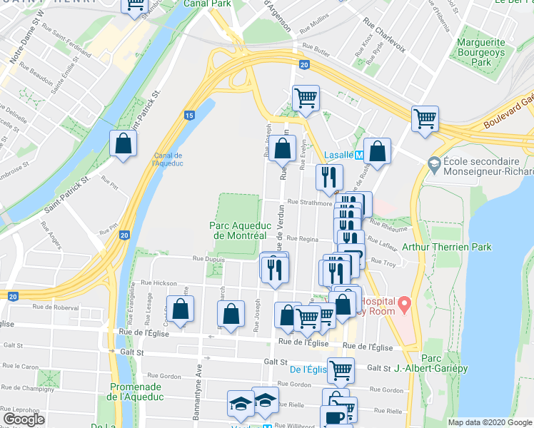 map of restaurants, bars, coffee shops, grocery stores, and more near 3570 Rue Joseph in Montréal