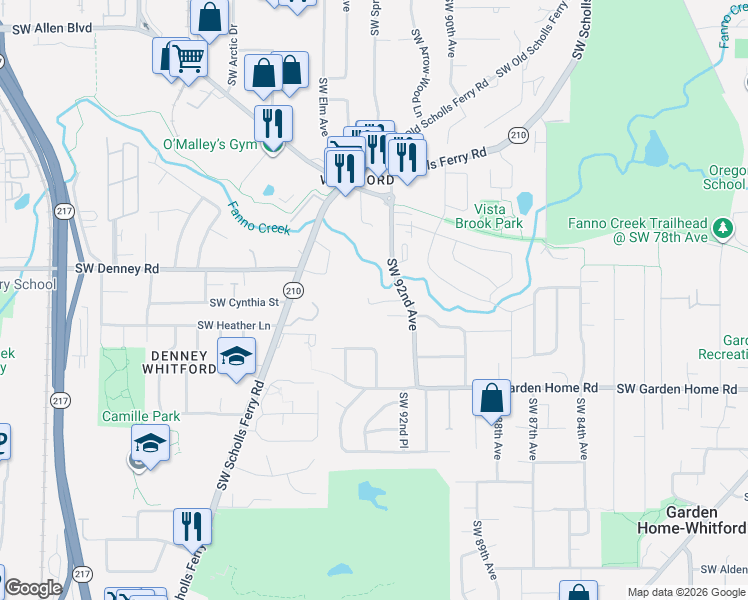 map of restaurants, bars, coffee shops, grocery stores, and more near 9261 Southwest Rambler Lane in Portland