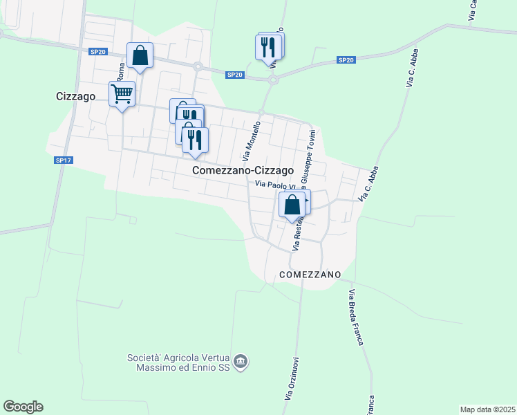 map of restaurants, bars, coffee shops, grocery stores, and more near 5 Via Nino Bixio in Comezzano-Cizzago