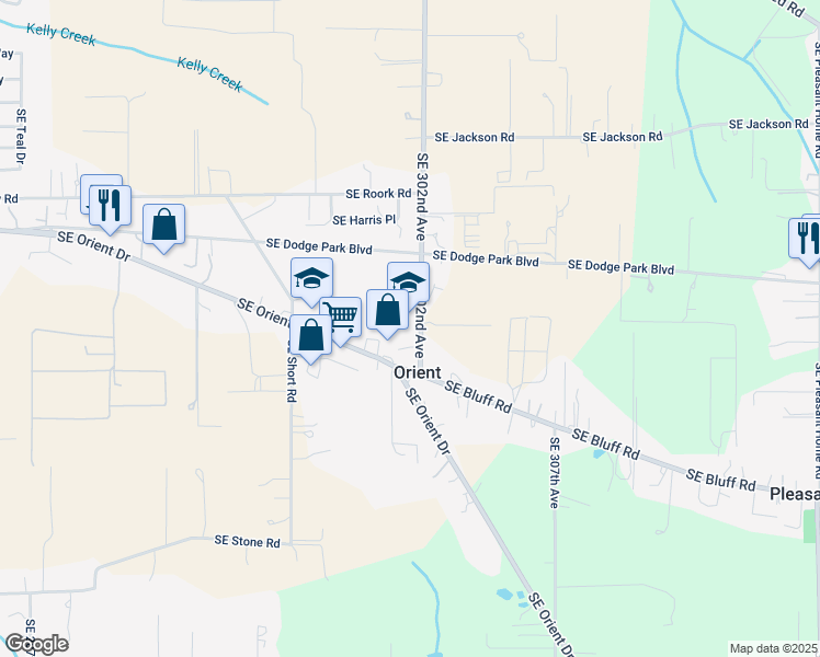 map of restaurants, bars, coffee shops, grocery stores, and more near 7431 Southeast 302nd Avenue in Gresham