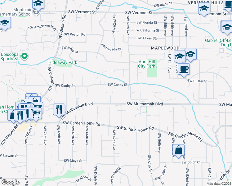 map of restaurants, bars, coffee shops, grocery stores, and more near 6151 Southwest Multnomah Boulevard in Portland