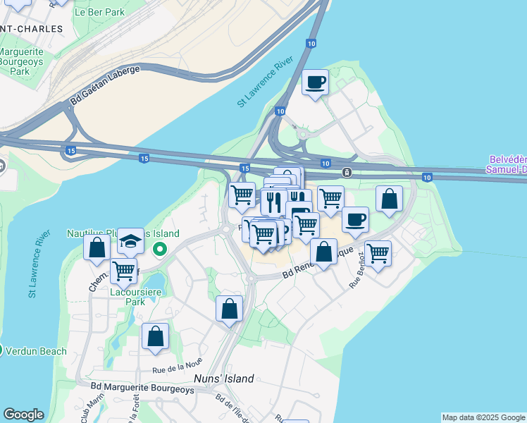 map of restaurants, bars, coffee shops, grocery stores, and more near in Montreal