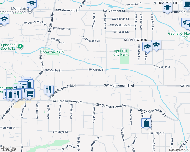 map of restaurants, bars, coffee shops, grocery stores, and more near 6151 Southwest Multnomah Boulevard in Portland