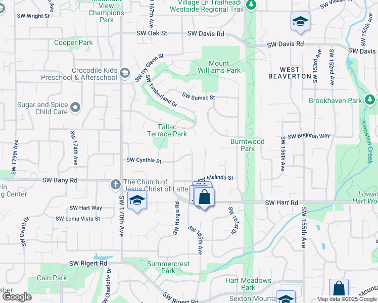 map of restaurants, bars, coffee shops, grocery stores, and more near 7150 Southwest 164th Terrace in Beaverton