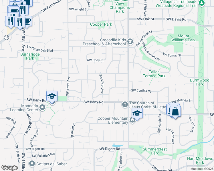 map of restaurants, bars, coffee shops, grocery stores, and more near 7200 Southwest 173rd Avenue in Beaverton