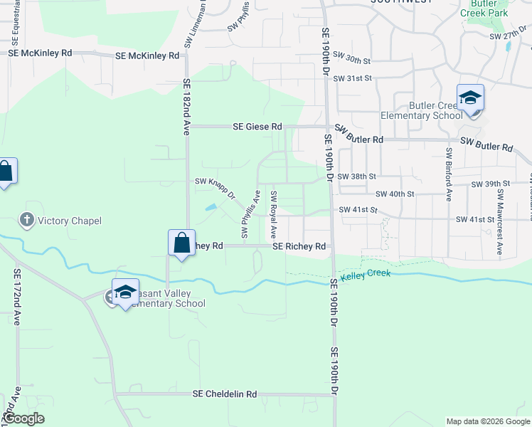 map of restaurants, bars, coffee shops, grocery stores, and more near 18221 Southeast Richey Road in Gresham