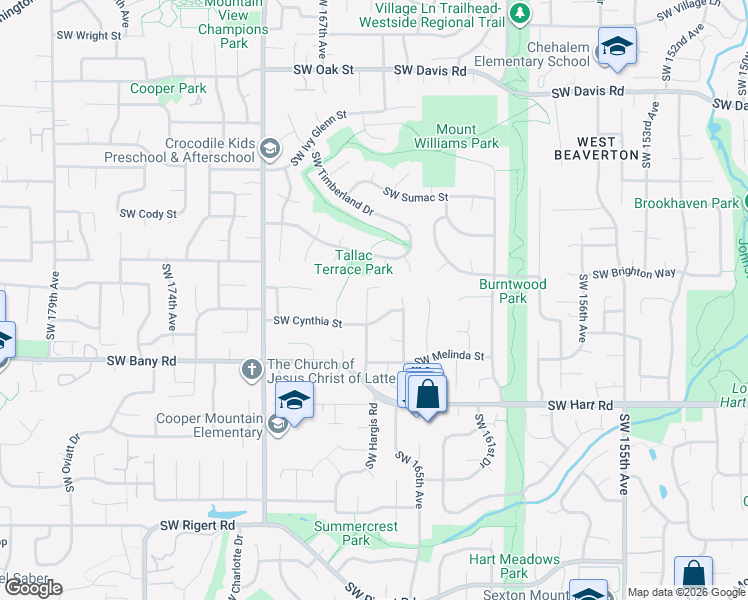 map of restaurants, bars, coffee shops, grocery stores, and more near 6945 Southwest 166th Terrace in Beaverton