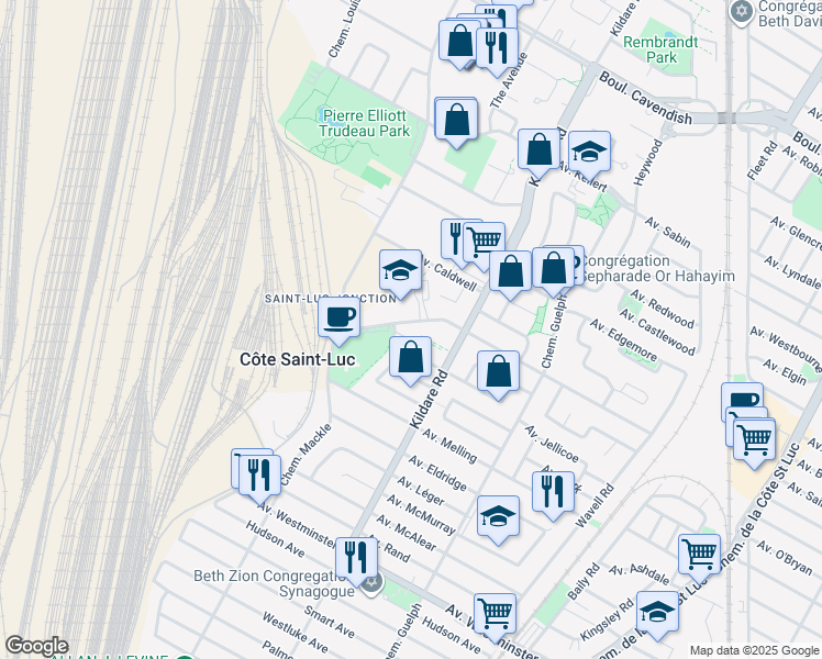map of restaurants, bars, coffee shops, grocery stores, and more near 5792 Avenue Parkhaven in Côte Saint-Luc