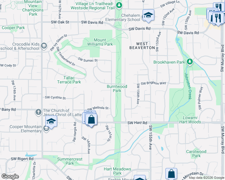 map of restaurants, bars, coffee shops, grocery stores, and more near 7040 Southwest 160th Avenue in Beaverton