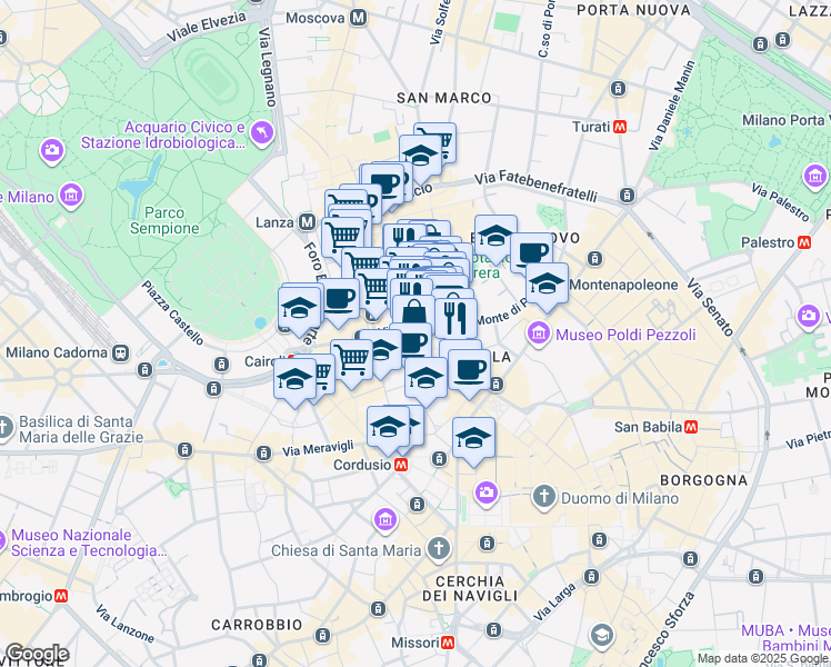 map of restaurants, bars, coffee shops, grocery stores, and more near 7 Via dell'Orso in Milano