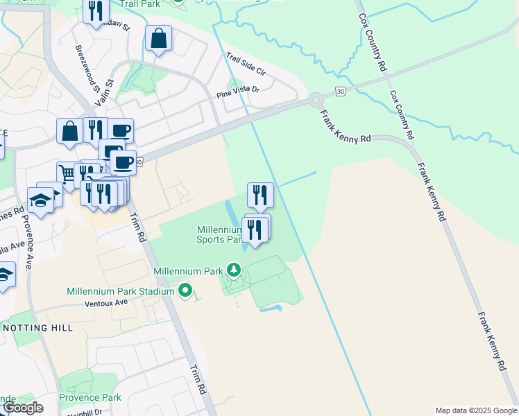 map of restaurants, bars, coffee shops, grocery stores, and more near 500 Millennium Boulevard in Ottawa