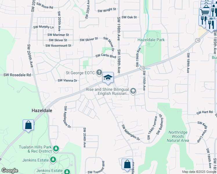 map of restaurants, bars, coffee shops, grocery stores, and more near 20080 Southwest Farmington Road in Beaverton